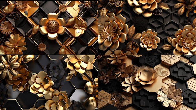 Elegant 3d golden and black seamless pattern hexagonGenerative AI