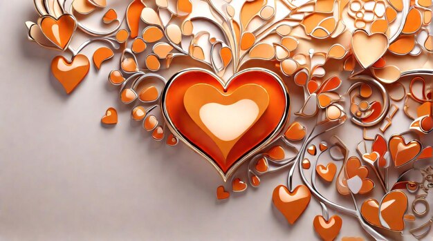 Elegant 3d orange color heart on stunning artwork background wallpaper concept by valentine's day