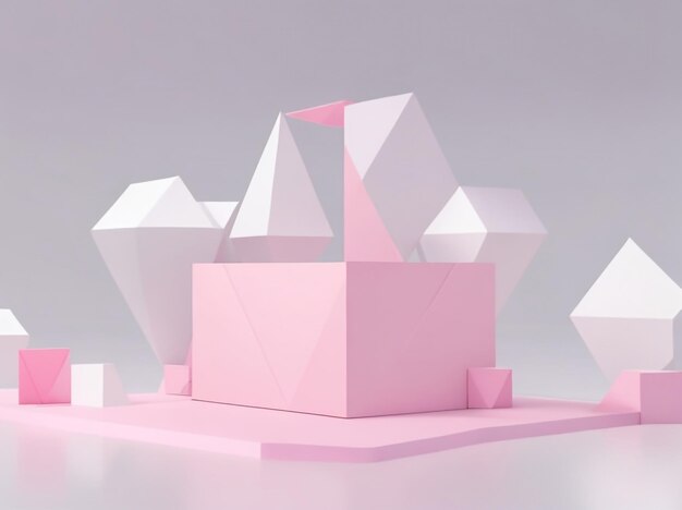 Elegant 3d pink rendering background with podium vector illustration
