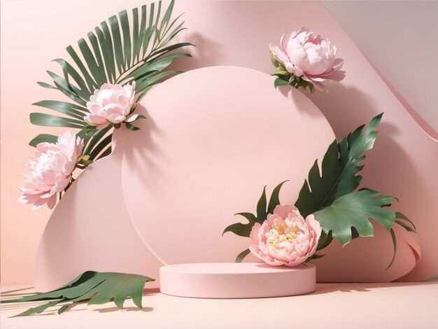 Elegant 3d podium display on pastel pink background