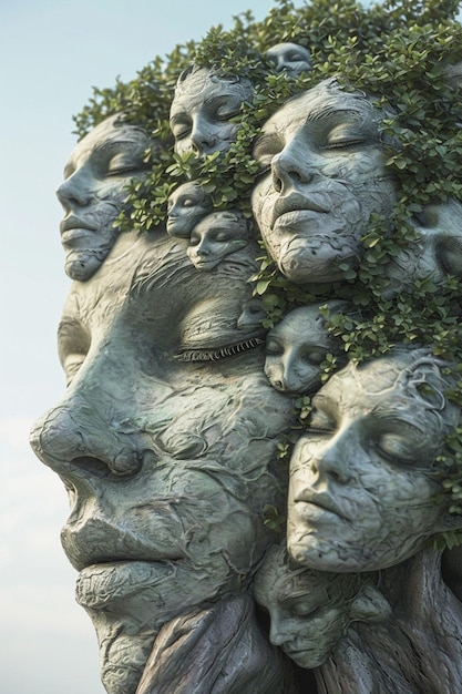 写真 枝と葉が微妙に女性の顔のネットワークを形成する木のエレガントな3dレンダリング