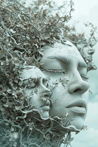 枝と葉が微妙に女性の顔のネットワークを形成する木のエレガントな3Dレンダリング