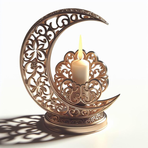 Photo elegant 3drendered candle holder with ramadanthemed cutouts and beautiful shadows on white backgro