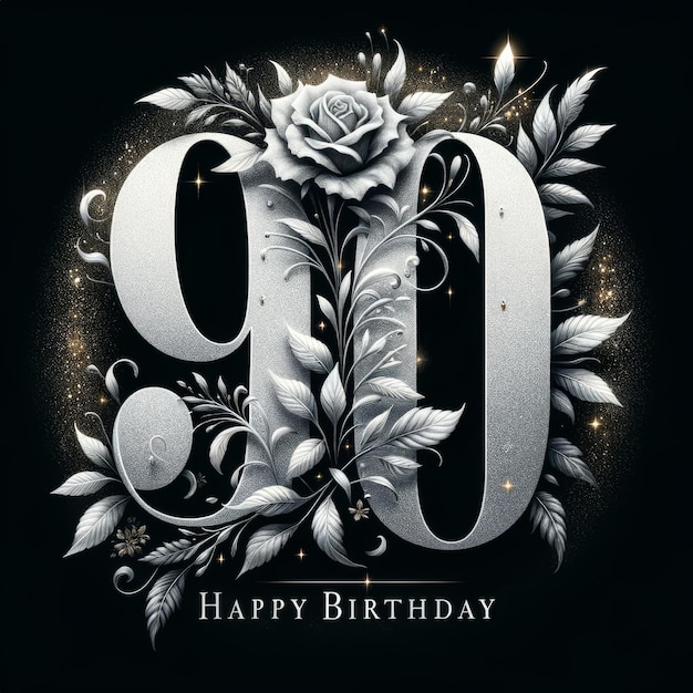 Photo elegant 90th birthday silver foliage design