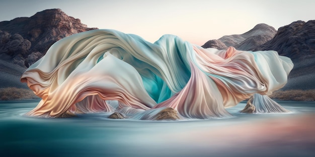 Elegant abstract flowing satin silk fabric background pastel colours Generative ai