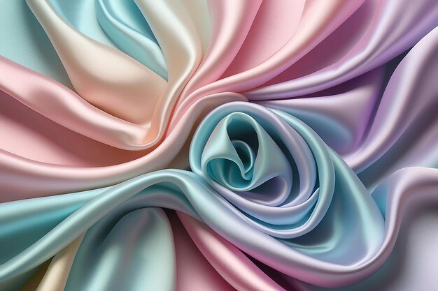 エレガントな抽象的な流れるサチン絹の布 背景のパステル色