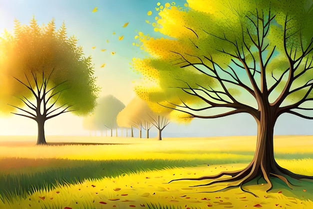 エレガントな抽象的な木と葉のイラスト 背景の壁 3D抽象