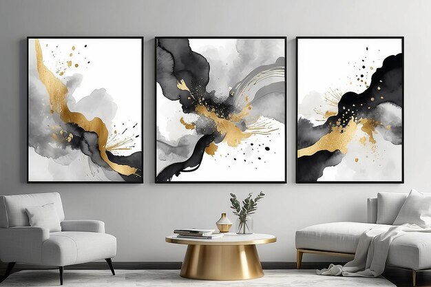 Elegant abstract watercolor wall art triptych