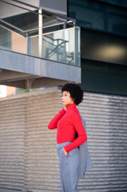 An elegant African American woman working in an office building