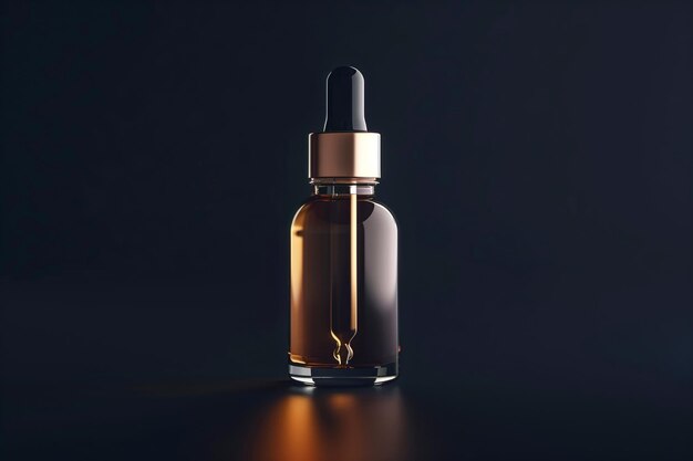 Elegant amber dropper bottle on dark background