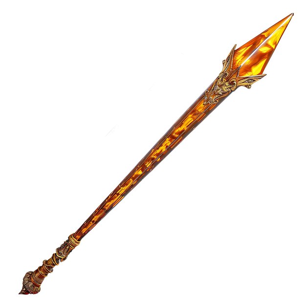 Photo elegant amber tipped spear inlaid with gold and capable of p game asset 3d isolated design concept