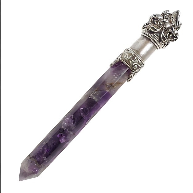 Photo elegant amethyst tipped wand inlaid with silver and capable game asset 3d isolated design concept