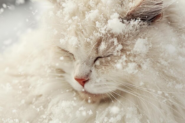 Elegant Angora cat in snow Generate ai