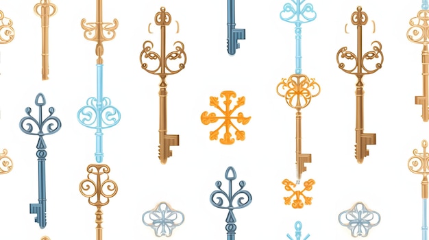 elegant antique keys pattern with a white background