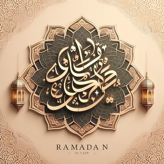 Фото Элегантная арабская каллиграфия с приветствиями рамадана на декоративном фоне