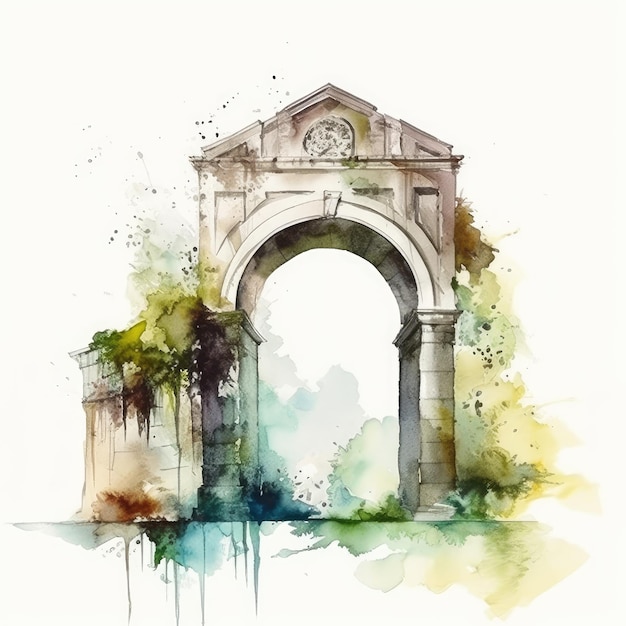 Elegant Arch in Watercolor on White Background