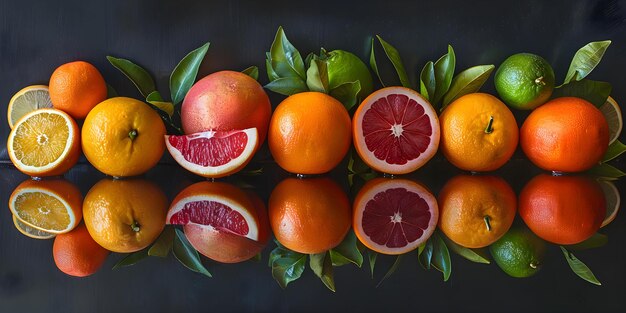 Elegant Arrangement of Colorful Citrus Fruits on Reflective Surface Concept Fruit Photography Styling Citrus Reflective Surfaces Food Styling Colorful Arrangements