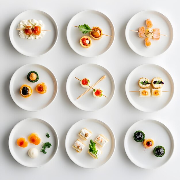 elegant arrangement of gourmet finger foods on modern minimalist table setting