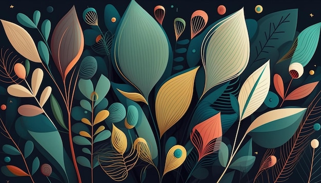 An elegant art deco design featuring lush organic foliage and botanical elements Generative AI
