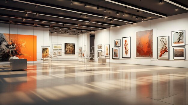 Photo elegant art gallery interior with an array of diverse ceramic vases on display