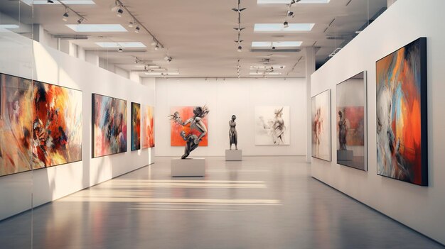 Photo elegant art gallery interior with an array of diverse ceramic vases on display