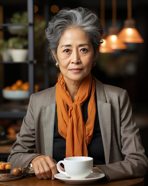 Elegant Asian Woman in a Cafe