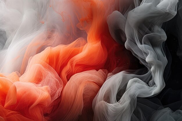 Elegant background of two orange white and red smokes flowing on a black backdrop in the style of a colorful palette Generative AI