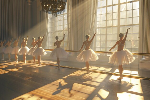 Photo elegant ballerinas practicing at the barre