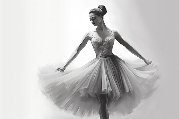 An Elegant Ballet Dancer in Black and White Illustration Generative AI