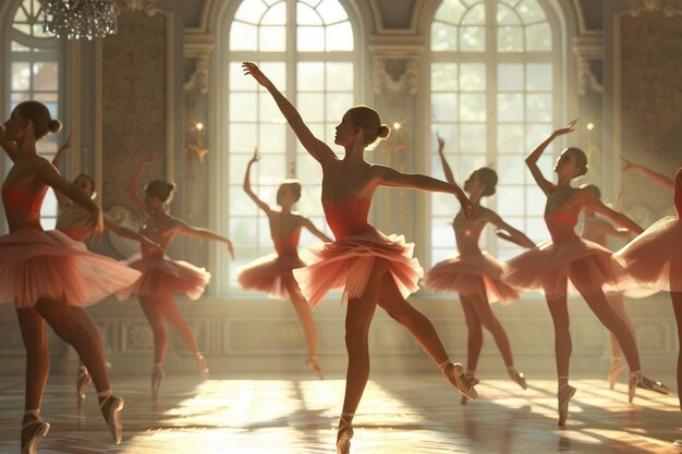 Elegant ballet dancers practicing in a studio