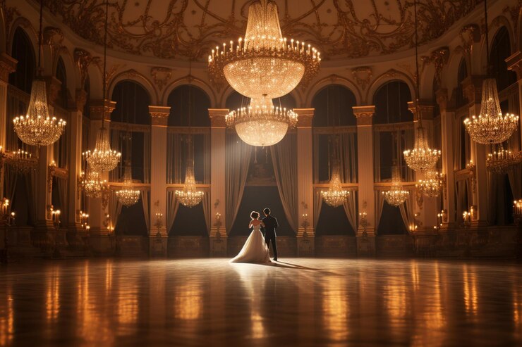 Photo elegant ballroom balcony overlooking a sparkling dance floor below