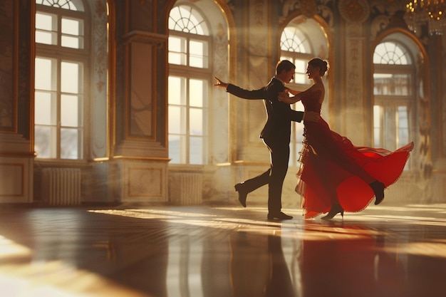 Photo elegant ballroom dancers gliding across the floor