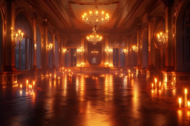 Photo elegant ballroom illuminated by soft candlelight o