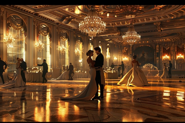 Photo elegant ballroom with couples dancing