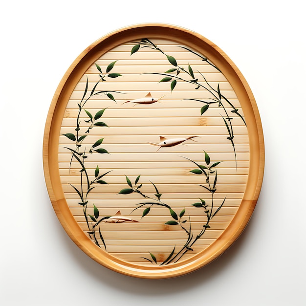 Foto elegante piatto di sushi di bambù di forma ovale con un design di idea di concetto creativo inciso minimalista