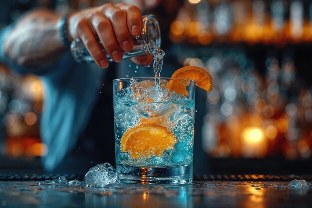 Elegant barkeeper pouring gin