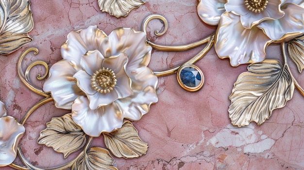 Elegant Baroque Golden Floral Decorations on Luxe Marble