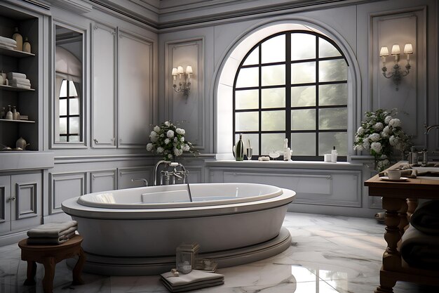 Элегантный дизайн интерьера ванной комнаты 3D рендеринг