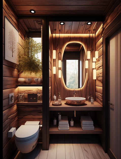Photo an elegant bathroom with a sink and toilet in the style of earthy tones