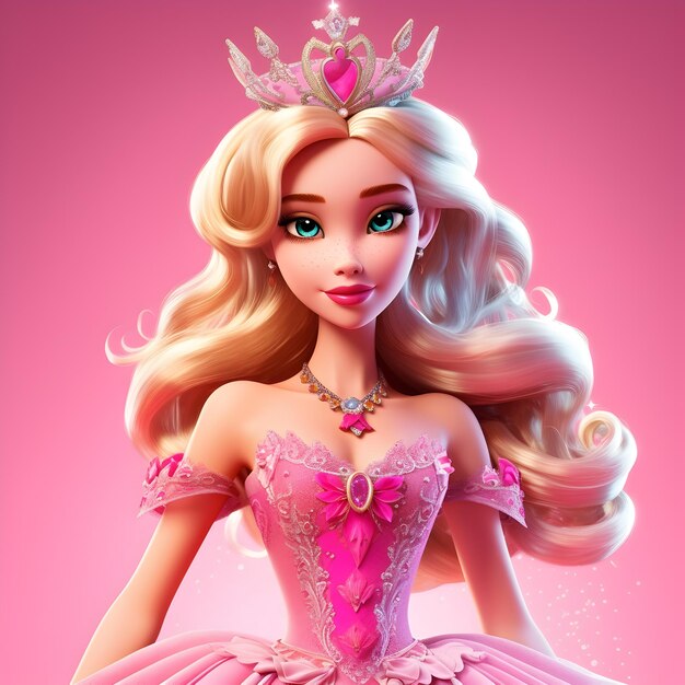 Elegant beautiful 3d cartoon princess