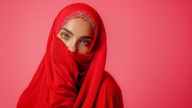 Фото Элегантная красавица в красном хиджабе.
