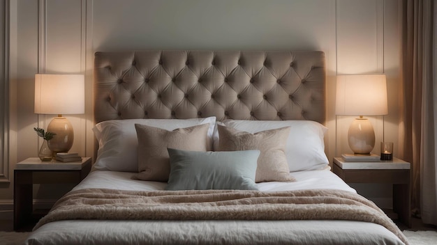 Foto elegante scena di interior design della camera da letto