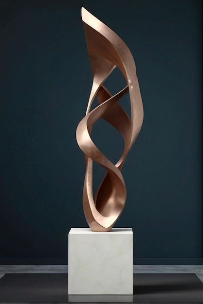 Elegant beeld van 3D-rendering van abstracte moderne metalen sculpturen op podium
