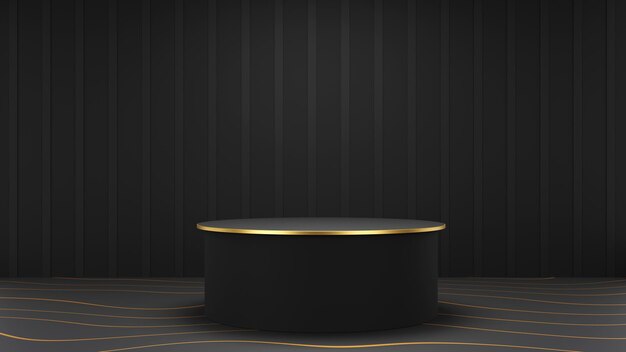 Elegant Black and Gold Podium 3D render design asset