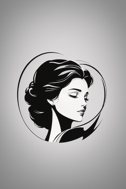 Фото Элегантный черно-белый портрет женщины с плоским логотипом