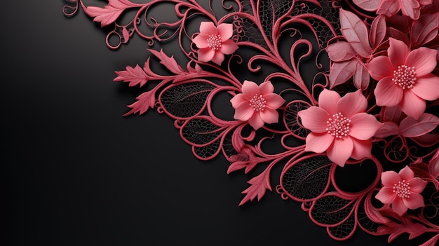 elegant black background with a delicate pink lace pattern