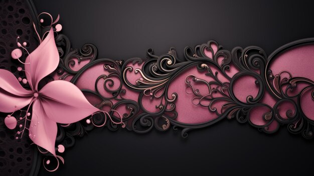 elegant black background with a delicate pink lace pattern