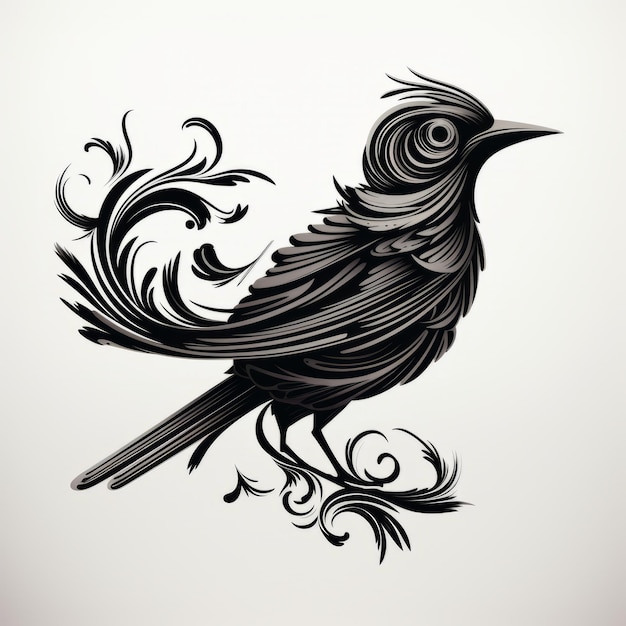 Photo elegant black bird ornate complexity and unique character design