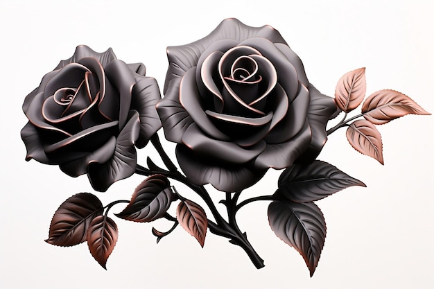 Elegant Black Floral Rose on a White Canvas Generative AI