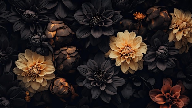 Элегантный черный цветочный фон